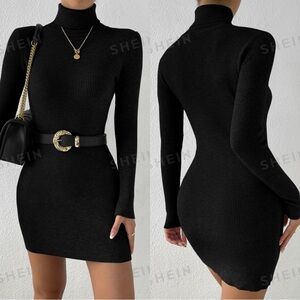 SHEIN Privé Ribbed Knit Turtleneck Sweater Dress Without Belt or Necklace Size M